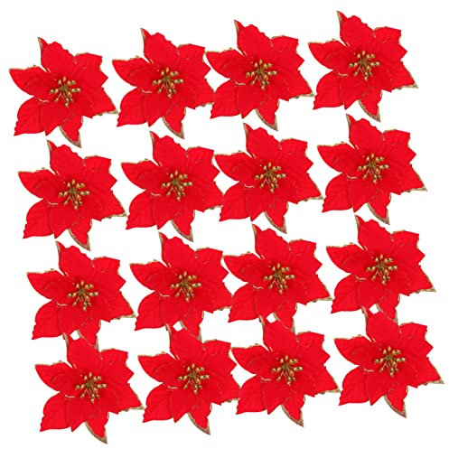 PRETYZOOM Künstliche Weihnachtsblumen Rot Glitzernd Kunstblumen für Baumkranz Tischdekoration Party- und Geburtstagsdekoration Stück