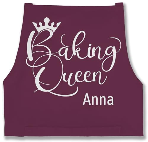 Geschenk mit Namen personalisiert by Shirtracer - Schürze - Backschürze Damen Frauen - Baking Queen mit Name I Geschenk Mama I Geschenk Oma I Geburtstag I Weihnachten I Muttertag I Backen