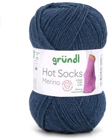 Gründl Hots Socks Merino uni, 4-fädige Sockenwolle, 50 g /200m,75% Schurwolle (Merino, superwash), 25% Polyamid,mulesing frei, Öko-tex Standard, (21 nachtblau)