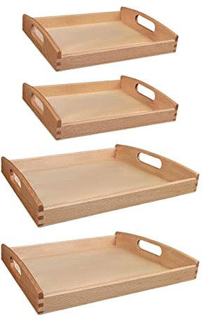 F Fityle Montessori Tablett Set für die Küche - 4-teilig, unfertige rechteckige Form