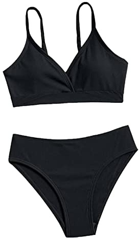 Kielsjajd Bikini Teenager Mädchen 14 Jahre Zweiteilige mit Triangel Bikinihose Set Bedruckte Sportlich Badeanzug Rüschen Push Up mit Shorts Badeanzüge Tankini Bikinioberteil für Mädchen 8-16 Jahre