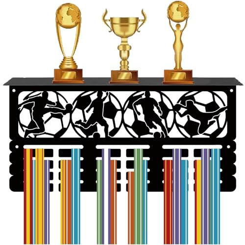 CREATCABIN Medaillenaufhänger,Medaillenhalter,Regal,Trophäenregal,Sportbänder,Metall Zum Aufhängen,Athletenauszeichnungen,Eisen-Wandhalterung,Dekor Für Über 70+ Medaillen,Schwarz,40x20cm