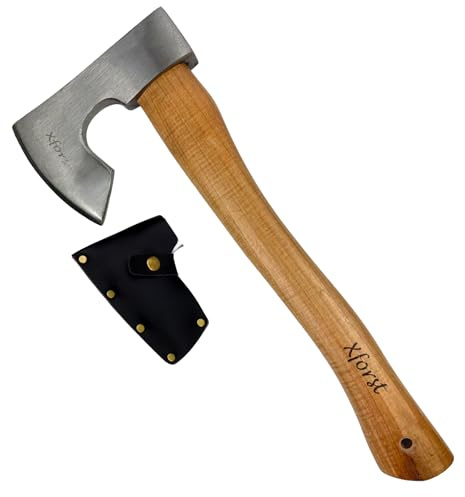 Xforst Vikingayxa X-H6 – Handyxa i smitt kolstål med hickoryskaft och läderskydd | 38 cm | ca 0,86 kg | Perfekt för bushcraft, camping och utomhusbruk