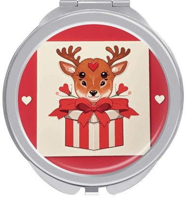 GFLFMXZW Fawn Love Geschenkbox Reise Make-up Spiegel, 1x/2x Vergrößerung, tragbarer Taschenspiegel für Geldbörse, runder Mini-Kosmetikspiegel, niedlicher Handtaschenspiegel