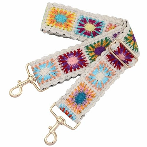 Nefelibata Purse Strap,2 Wide Knit Shoulder Strap Adjustable Replacement,Multi-pattern Crossbody Bag Handbag Belts for Unisex Shoulder Bags(Black Embroidery)