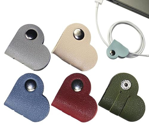Headphone Cord Wrap - Leather Cord Organizer | Leather Cord Holder | Cable Organizer Storage Pu Leather | Leather Cable Straps with Snap | Heart Shaped Data Cable Organizer|cable Management Cable Ties