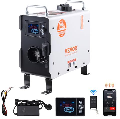 VEVOR 2 kW Dieselheizung 12 V/24 V All in One Diesel-Luftheizung, mit Bluetooth-App-Steuerung & Fernbedienung & Anzeigebildschirm & CO-Alarm, schnell aufheizende tragbare vertikale Dieselheizung