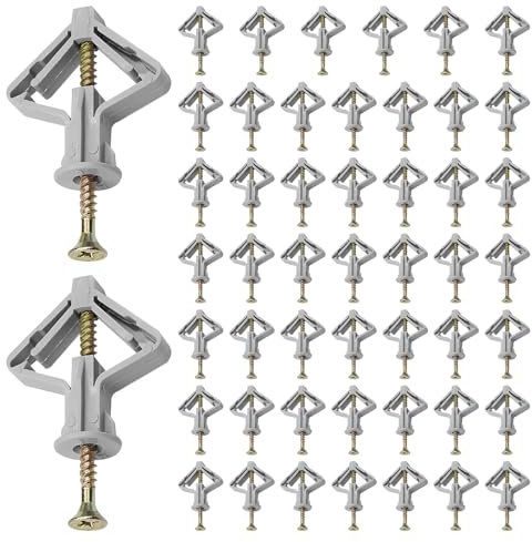 100 Stück Hohlraumdübel Butterfly Gipskartondübel Set, Gipskartondübel mit Schrauben, Flugzeugform, Rigipsdübel Für Gipskarton, Gipsfaserplatten, Beton, Ziegeln, Hohlwand, Befestigung in Beton Grau