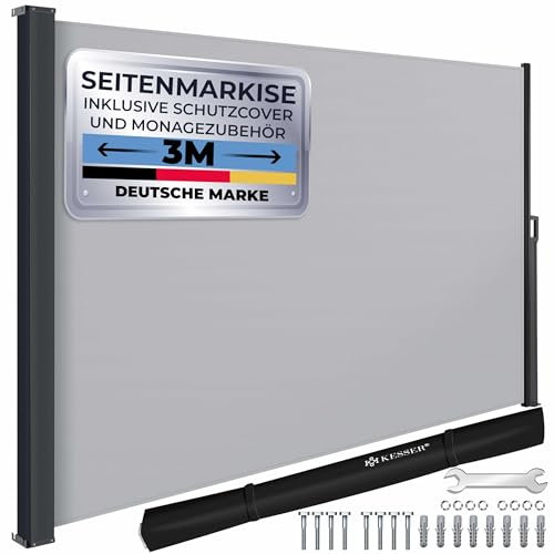 KESSER® Tenda solare laterale allungabile 180 x 300 cm opaca, frangivista e protettiva dal vento per giardino, balcone e terrazza con supporto a parete e accessori