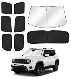 Canvcle Sunshades for 2015-2025 Jeep Renegade Accessories Windshield Sun Shade Side Rear Window Shade Cover Sun Visor Shield Privacy Protection for Camping Keep Vehicle Cool Black 8PCS
