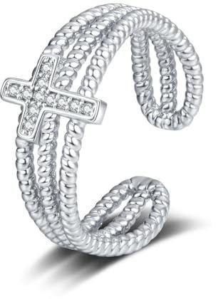 Hasdnker Ring Ringe Damen Bijouterie Herren Cross Hollow Out Cuff Finger Ring Vintage Simple Style Open Finger Jewelry Decor Resizable Silver