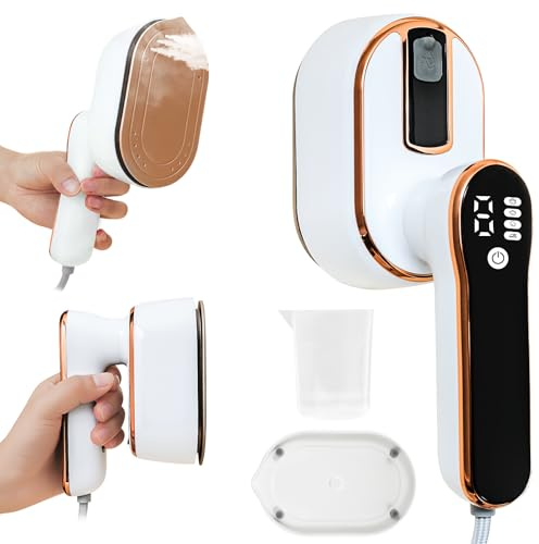 Travel Clothes Steamer with LCD Screen, Upgraded 2 in 1 Steam Handheld Clothing Wrinkles Remover for Garments, 3 Steam Levels, 20S Fast Heat-up, 100ML Water Tank, Iron for Travel, Home, Office（White）
