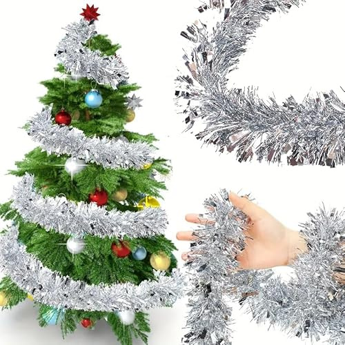 Guirlande de Noël 10 m, guirlande de Noël extérieure, guirlande de sapin de Noël, décoration de Noël, guirlande de Noël argentée, guirlande d'escaliers, convient pour la décoration de Noël et des