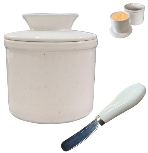 Butter Crock with Knife French Butter Keeper (White dots, Regular)
