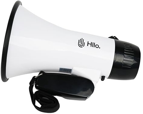HLLO Mini Megafono 105dB con Sirena, Funzione di Registrazione e Controllo Volume, Bianco