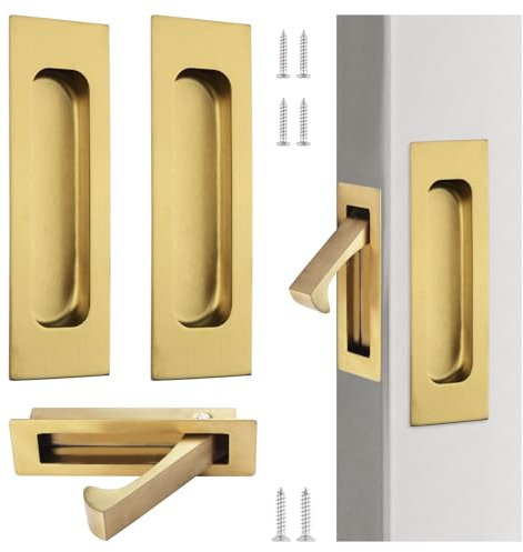 UFURMATE 1 manija de puerta empotrada y 2 manijas de borde de 15,2 cm, juego de manijas de puerta empotradas de acero inoxidable para puerta corredera para armario (oro)