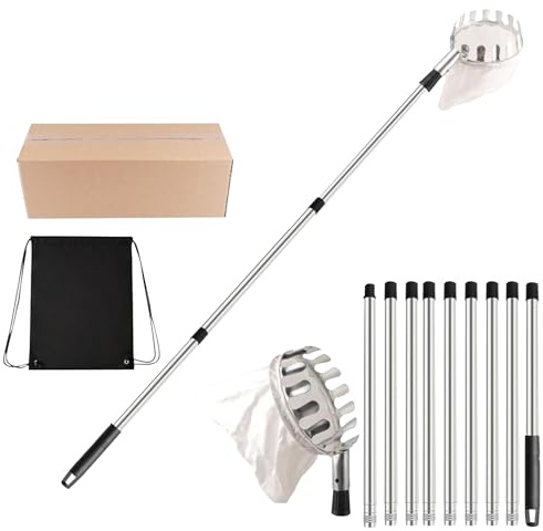 Fruit Picker, Fruit Picker Pole with Basket, Ergonomic Gadget for Professional Equipment, Catching, Harvesting in Agricultural Gardens, Outdoor, and Home Use, 13 feet