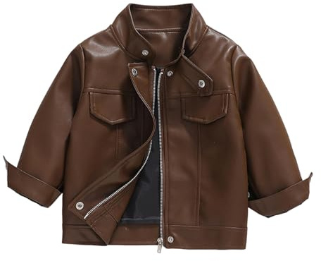 duxyoz Boys Girls Faux Leather Jacket For Kids Pu Leather Motorcycle Jackets Slim Coats Children'S Biker Outerwear Solid Color Zipper Coat Stand Collar Windproof Bomber Coat With Pockets3-9 Years