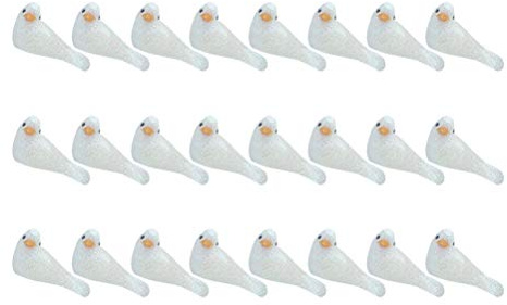 Lebensechter Vogel Weiß Schaumstoff Deko für Hochzeit und Zuhause | Glitzerpuder, Feine Verarbeitung, Leichte Ausführung, Dekorativ, 24 Stück Packung