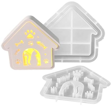 Haus Silikon Backform - Katzenförmige Kerzen Gussform Bastelset | Kreative Dekoration Niedliches Bastelwerkzeug für Schreibtisch Klassenzimmer Wohnzimmer Weihnachten Halloween Kinderzimmer Garten Schu