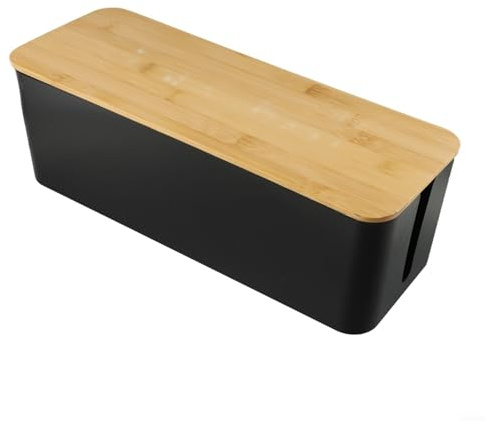Zilimontt Grande boîte de rangement de câbles avec couvercle en bois, organisateur de multiprise en plastique pour cacher les fils, protéger les prises contre les enfants et les animaux domestiques