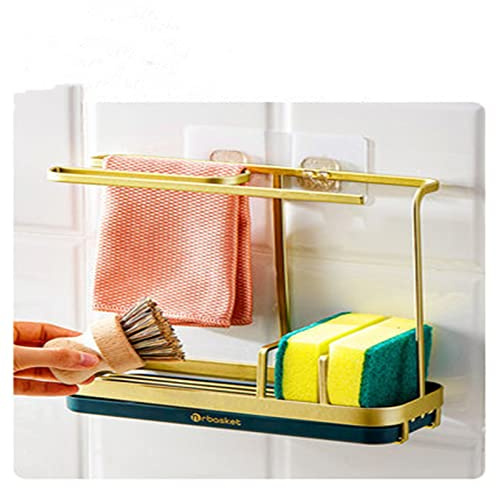 DUMRALBQE Escurridor de Esponja Estante de trapo cocina plato grifo canasta desagüe fregadero para Restaurantes Familiares(Gold)