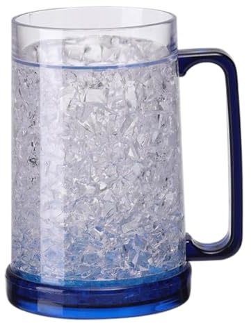 SHITOOMFE Jarras de Cerveza congeladas para congelador, jarras de Cerveza congeladas para congelador, Vaso de Hielo de Doble Pared con Asas, Vasos de plástico Transparente de 5, 2x6, 1 Pulgadas