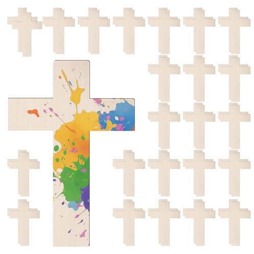 VEGOATY 50 pezzi croce in legno da dipingere: 11 x 7 cm/4,3 x 2,7 pollici, croci in legno per il fai da te, decorazione regalo, croce ornamenti chip ritagli perfetti per decoupage