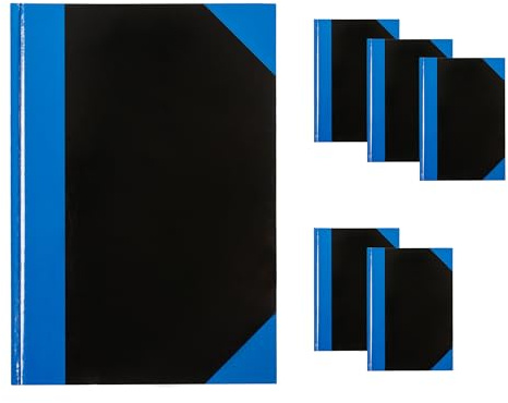 Idena 90453 - Notizbuch A6, 6 Stück, Kladde liniert mit 96 Blatt, 70 g/m², Hardcover Einband in Blau-Schwarz