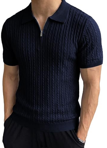 JMIERR Mens Polo Shirts Casual Summer Short Sleeve Vacation Zipper Beach Knit Stretchy Golf Shirts