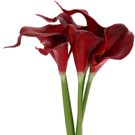 sourcing map 6 Pcs Artificial Calla Lily Fake Flowers, 13 Inch Real Touch Artificial Floral Fake Bouquet for Wedding Bride Shower Gift Home Decor DIY Crafts, Burgundy/Yellow