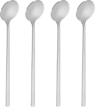 QUARKZMAN 4 cuillères à thé de 6 (15 cm) en acier inoxydable 304, cuillères à soupe rondes à long manche pour espresso, sucre, dessert, céréales, glace, pour bar à café, couleur argentée