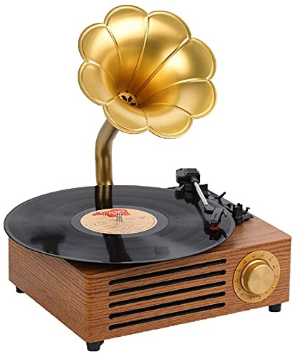 CLSDRZC Giradischi Retro Vintage Stile Classico Fonografo Grammofono Supporto per Lettore in Vinile Audio da 35 mm Bluetooth 42 Aux-in/USB FL