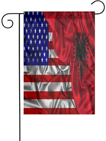 Albania Albanians And America Bandiera Colore Vivido Flag Durevole Bandiere Per Prato Interno Cortile 30X45Cm