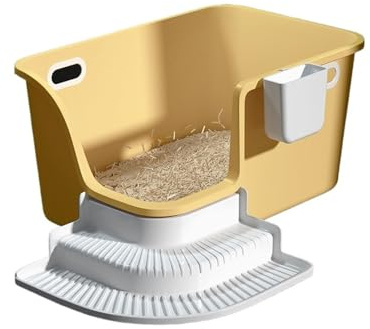 djurtoalett Plastskräp, stor högsidig kattsandlåda med avfallsskopa och filterpedal, inget läckage, lätt att rengöra Standard kattlådor(Yellow)