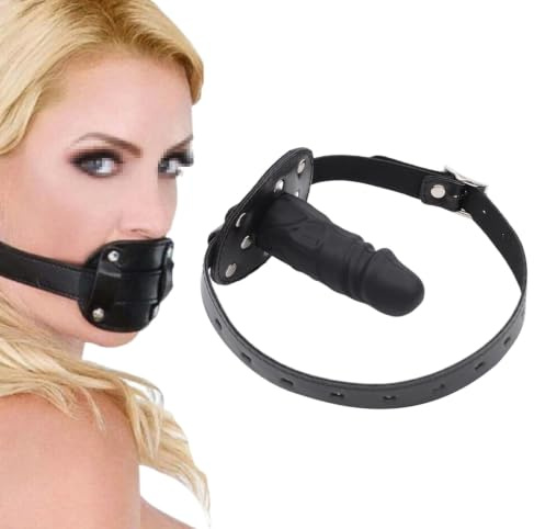 Mundknebel mit verstellbaren Lederriemen 10 cm Deep Throat Training Ball Plug Knebel abschließbar Realistischer Silikon-Dildo-Penis für Paare SM-Set Erotisches Sexspielzeug