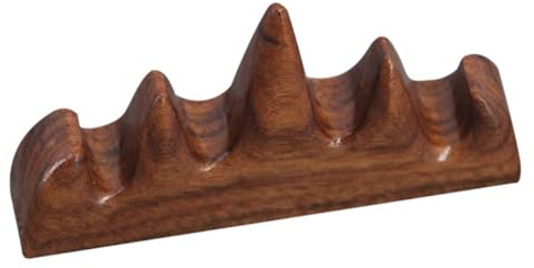 KHBUAB Wooden Calligraphy Brush Pen Rack Artistic Mountain Shape Brush Rest Elegant Brown Wood Holder Desktop