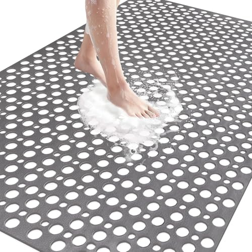 Antirutschmatte Dusche 80x120 cm, Weich TPE Duschmatte rutschfest mit Saugnäpfen, Extra Lang Badewanne Antirutschmatte, BPA-Frei Groß Duscheinlage rutschfest, Maschinenwaschbar (Groß Grau, 80x120 cm)
