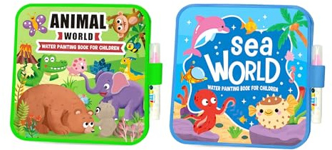 QIANSSE Reusable Water Reveal Doodle Book Pen Based Mess Free Coloring Kit | No Mess Magic Painting Set Aqua Art Activity Book Fun Magic Coloring with Water Pens