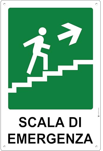 Pubblimania Cartello Scala di Emergenza a Salire a Destra in Alluminio Composito – Segnaletica di Sicurezza Personalizzabile – Stampa UV Roland Atossica, Opzione Catarifrangente (Scala Salita Destra)