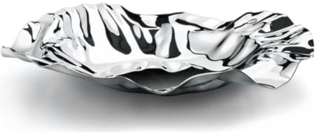 Ioensy Ciotola da Portata Industriale Elegante Scodella Acciaio Inox Superficie Artistica Bordo Irregolare per Tavola Soggiorno Ingresso Presentazione Frutta, Argento