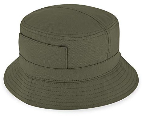 fiebig Fischerhut aus Baumwolle | Unisex Outdoorhut mit Taschen & Reißverschlussfach | Bucket Hat in vielen Farben & Größen (57-M, Oliv)