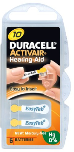 6 St. DURACELL EasyTab, Typ 10 - GELB / OHNE QUECKSILBER, Mercury Free, 0% Hg