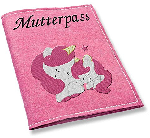 Mutterpass Mutterpasshülle Einhorn pink bestickt Farbwahl Handarbeit (rosa)