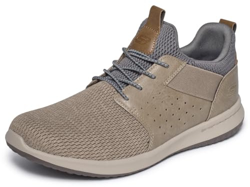 Skechers Homme Delson Camben Baskets, Taupe Mesh W Synthetic, 41 EU
