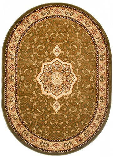 Carpeto Groß Teppich Flur 200x300cm Grün Klassisch Traditionell Weich Oval | Teppich für Eingangsbereich Küche Büro Wohnzimmer Schlafzimmer Pflegeleicht Fußbodenheizungsgeeignet Mittelflor Synthetisch