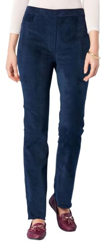 Chums Ladies Needlecord Corduroy Trousers with Stretchy Expanding Waist | Women's Cotton Rich Warm Handle Pants with All-Round Elasticated Waistband and Mock Pocket Detailing in Sizes 10 - 24