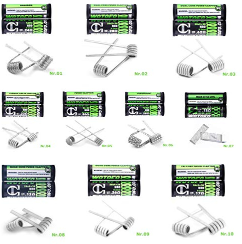 10x WOTOFO Coils Wickeldraht Verdampfer RBA, MESH A1, Ni80 Nichrome, KA1, SS316L Edelstahl MTL RBA, E Zigarette (Nr.02 - N80 - DUAL CORE FUSED CLAPTON 0.28 Ohm)