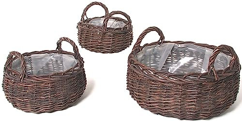 Kobolo Pflanzschale Pflanzkorb Blumentopf - Weide - braun - 3er Set