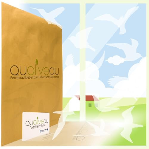 QUALIVEAU® 10-18cm große Aufkleber zum Schutz vor Vogelschlag, Komplett – Set mit Verklebehilfe (Milchglas)
